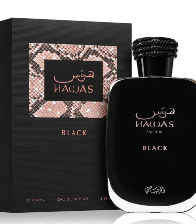 Rasasi Hawas Black Parfüm, tropikal ananas, paçuli ve yoğun meşe yosunu notalarıyla en lüks, uzun süre kalıcı erkek kokusu. İndirimli fiyatla hemen keşfedin!
