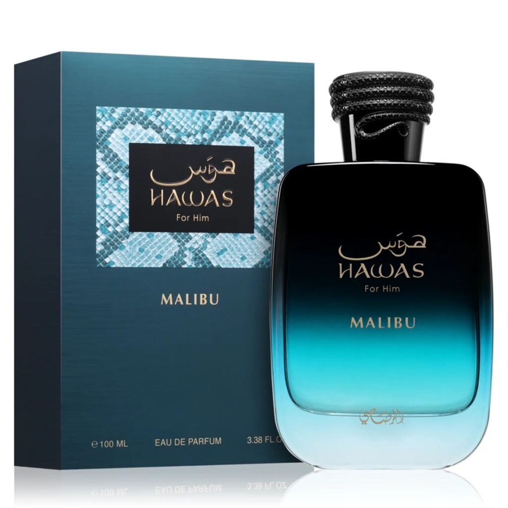 Rasasi Hawas Malibu Parfüm; sulu ananas, portakal, iris ve tonka fasulyesi notalarıyla en lüks, uzun süre kalıcı tropikal erkek kokusu. Hemen keşfedin!