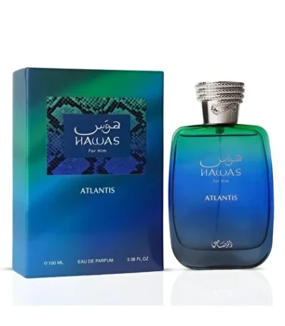 Rasasi Hawas Atlantis Parfüm, taze deniz notaları, çıtır elma, tarçın ve gri amber ile hem kadınlar hem erkekler için en lüks, uzun süre kalıcı koku deneyimi. Keşfedin!